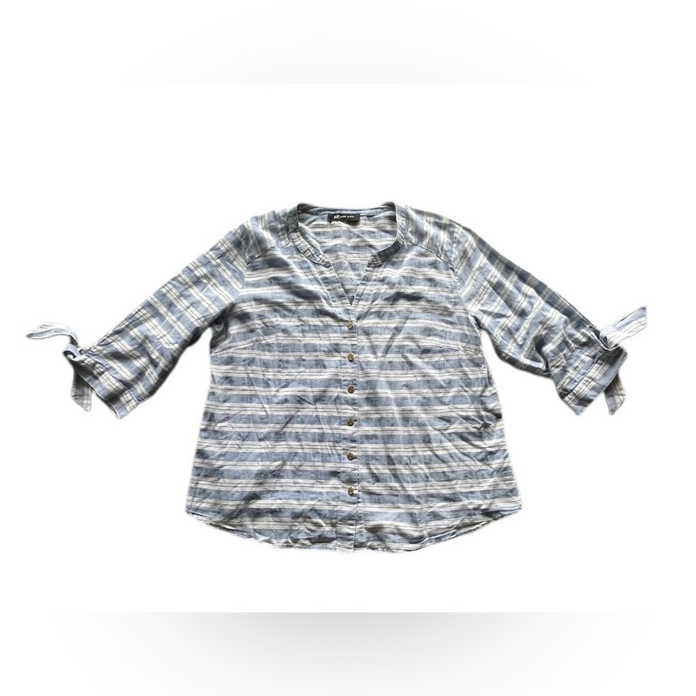Anne Klein Blue White Striped 3/4 Sleeve Button Down Blouse Women’s 1X